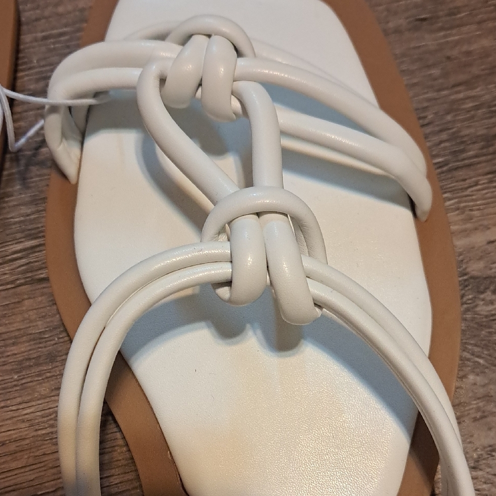 NWT White and Tan Strappy Slip-On Sandals - Picture 3 of 5